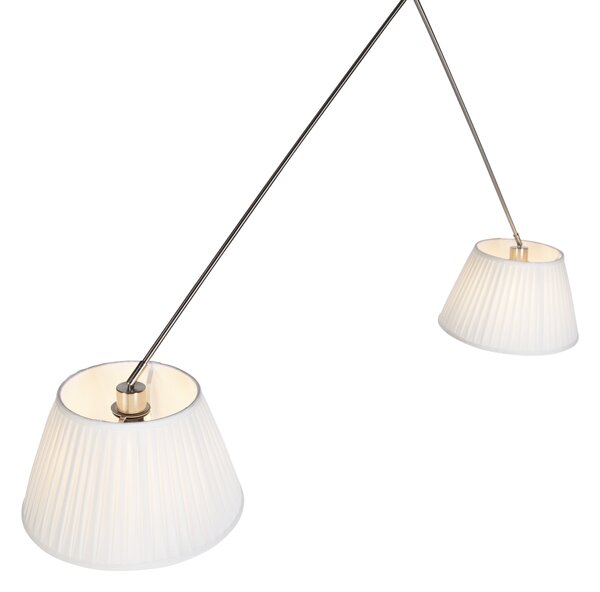 Acél függőlámpa krémszínű, pliszírozott búrákkal 35 cm 2-lámpás - Blitz