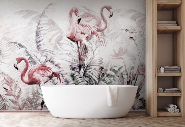 Fotótapéta Háttérkép flamingókkal és madarakkal, Designer fali fotótapéta, Népszerű fotótapéta, u73919 - Tapeko.hu