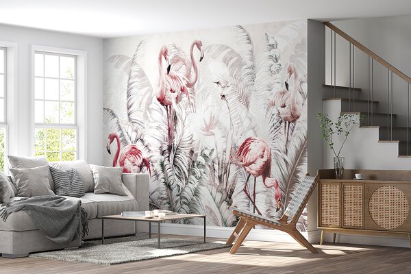 Fotótapéta Háttérkép flamingókkal és madarakkal, Designer fali fotótapéta, Népszerű fotótapéta, u73919 - Tapeko.hu