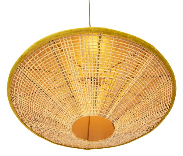 Rusztikus függőlámpa sárga bársony és rattan 60 cm - Frills Can