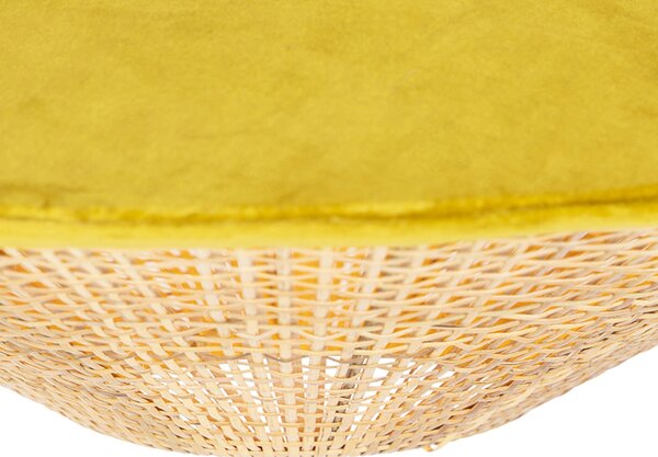 Rusztikus függőlámpa sárga bársony és rattan 60 cm - Frills Can