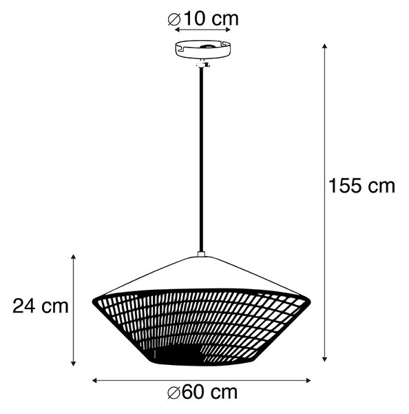 Rusztikus függőlámpa sárga bársony és rattan 60 cm - Frills Can