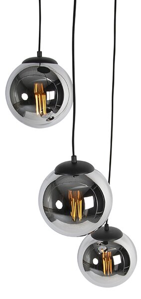 Art Deco függőlámpa fekete füstüveggel 3-lámpás - Pallon