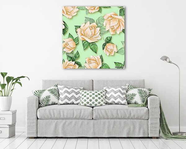 Floral seamless pattern. Watercolor background with yellow roses (vászonkép)
