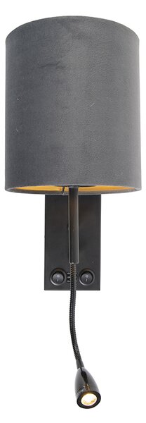 Art Deco fali lámpa fekete sötétszürke bársony árnyékolóval - Stacca