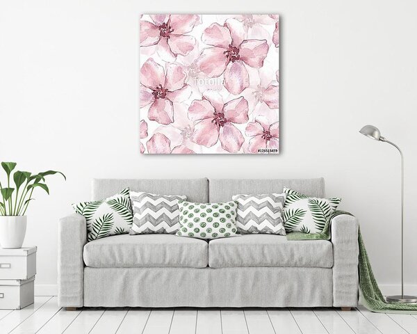 Floral seamless pattern 2. Watercolor background with pink flowe (vászonkép)