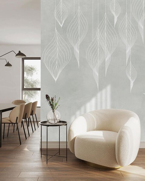 Fotótapéta Fehér vonal művészet levelek, Designer fali fotótapéta, Népszerű fotótapéta, u74219 - Tapeko.hu