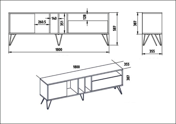 Hanah Home TV Stand Walnut Black Mistico (180) - Walnut, Black