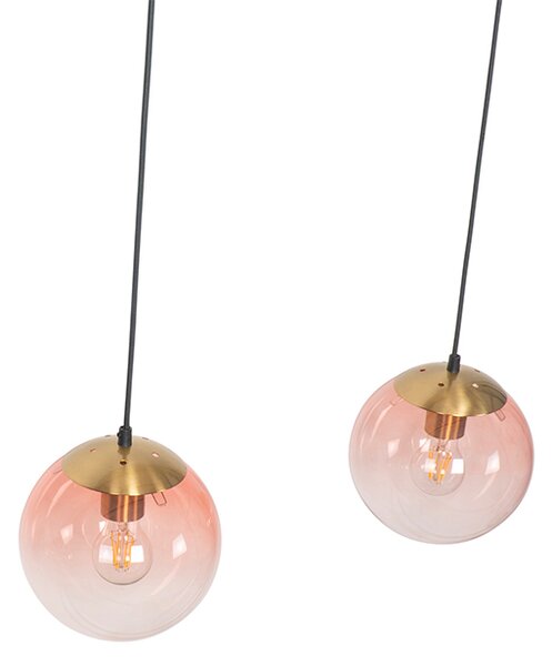Art Deco függőlámpa rézzel és rózsaszín üveggel, 3-lámpás - Pallon