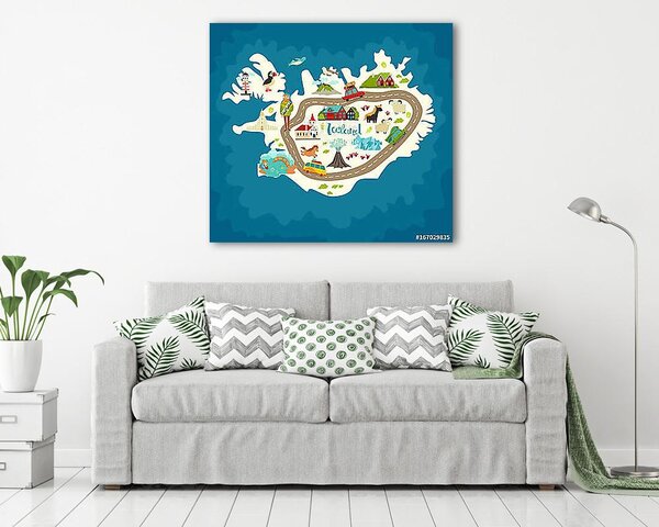 Iceland abstract map, handdrawn vector illustration. Travel illu (vászonkép)