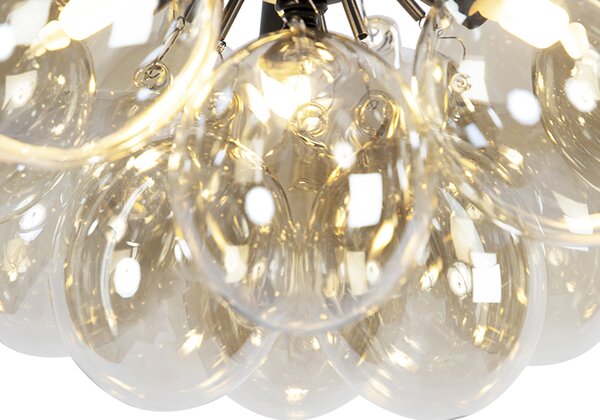 Design mennyezeti lámpa fekete borostyánüveggel 3-lámpás - Uvas