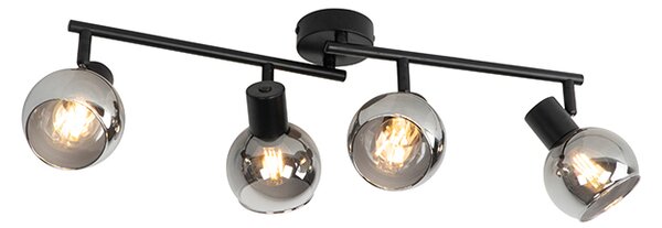 Art Deco mennyezeti lámpa fekete füstüveggel 4-lámpás - Vidro