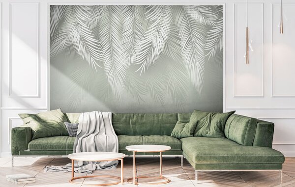 Fotótapéta Fehér levelek szürke háttéren, Designer fali fotótapéta, Népszerű fotótapéta, u74489 - Tapeko.hu