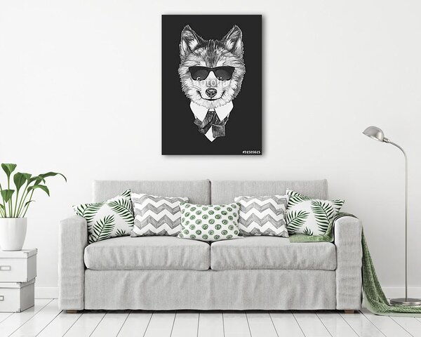 Portrait of Wolf in suit. Hand drawn illustration. (vászonkép)