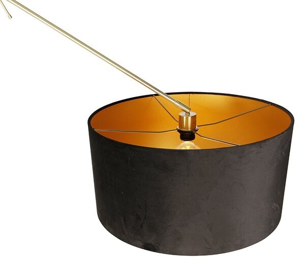 Modern állólámpa arany bársony árnyékolóval fekete 50 cm - Editor