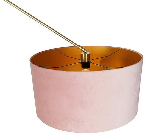 Modern állólámpa arany bársony árnyékolóval rózsaszín 50 cm - Editor