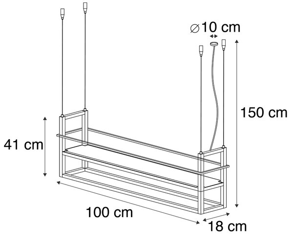 Ipari függőlámpa rozsdabarna polccal 4 lámpás - Cage Rack