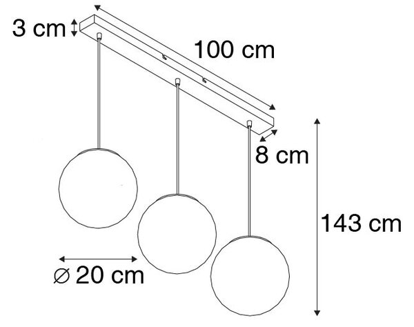 Art Deco függőlámpa fekete aranyszínű üveggel, hosszúkás, 3 lámpás - Pallon