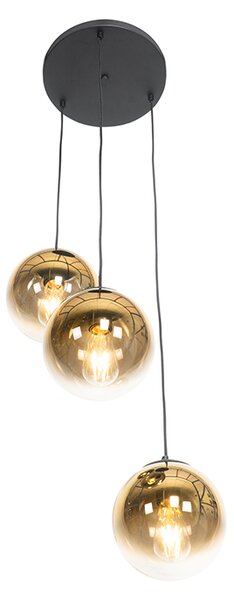 Art Deco lógólámpa fekete aranyszínű üveggel kerek 3-lámpás - Pallon