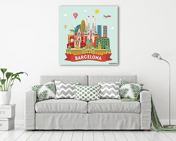 Barcelona detailed silhouette. Vector illustration (vászonkép)