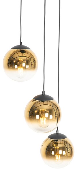 Art Deco lógólámpa fekete aranyszínű üveggel kerek 3-lámpás - Pallon
