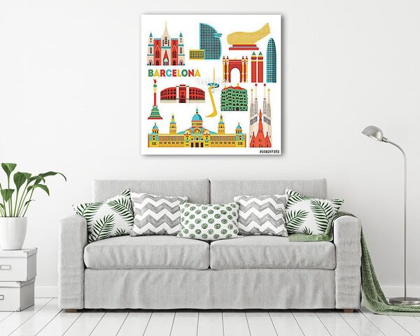Barcelona detailed monuments. Vector illustration (vászonkép)