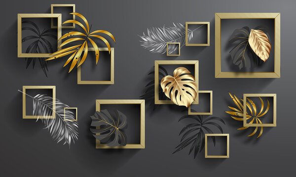 Fotótapéta Elegáns lombozat geometrikus harmóniában, 3D fotótapéta, Népszerű fotótapéta, u77858 - Tapeko.hu