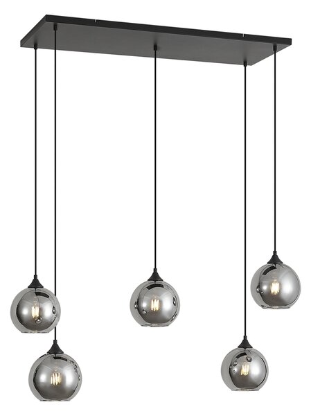Art Deco függőlámpa fekete füstüveggel, 5 ágú - Wallace
