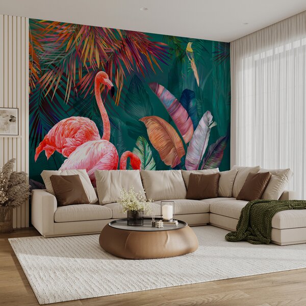 Fotótapéta Flamingók és színes levelek, 3D fotótapéta, Népszerű fotótapéta, u80403 - Tapeko.hu