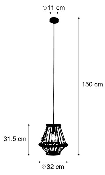 Keleti függőlámpa bambuszból feketével 32 cm - Evalin