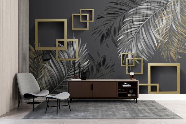 Fotótapéta Tapéta tollakkal és négyzet alakú keretekkel, Designer fali fotótapéta, Népszerű fotótapéta, u80469 - Tapeko.hu