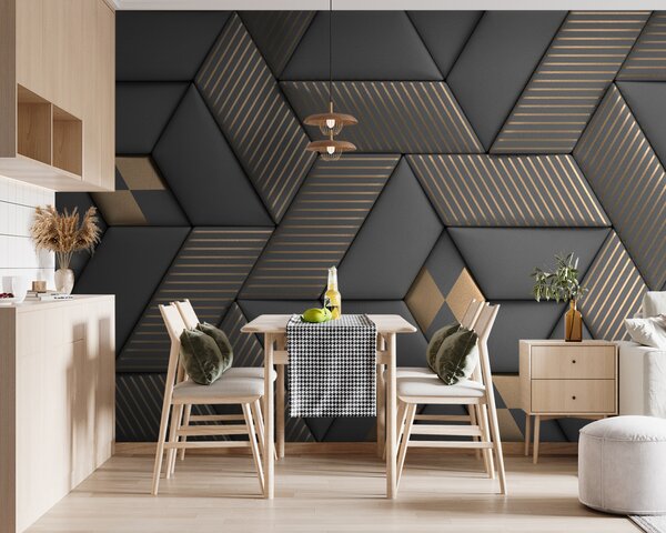 Fotótapéta Geometrikus elegancia szürke és sárgaréz színekben, 3D fotótapéta, Népszerű fotótapéta, u93413 - Tapeko.hu