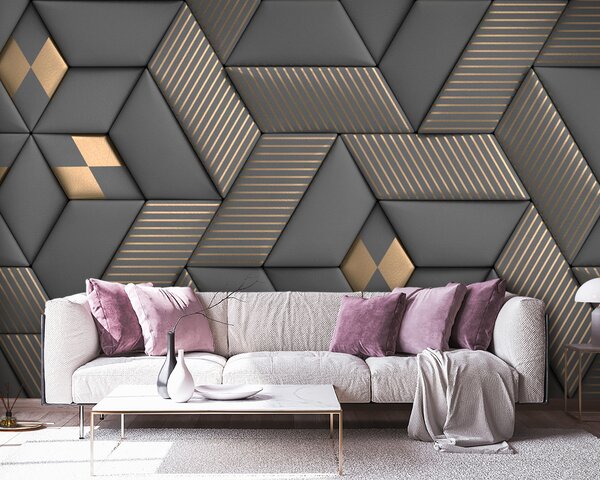 Fotótapéta Geometrikus elegancia szürke és sárgaréz színekben, 3D fotótapéta, Népszerű fotótapéta, u93413 - Tapeko.hu
