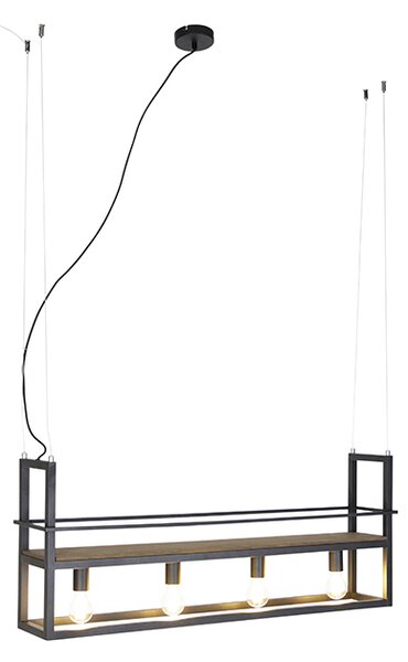 Okos függőlámpa fekete fával és polccal 4-lámpás, wifivel A60 - Cage Rack