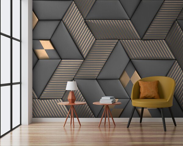 Fotótapéta Geometrikus elegancia szürke és sárgaréz színekben, 3D fotótapéta, Népszerű fotótapéta, u93413 - Tapeko.hu