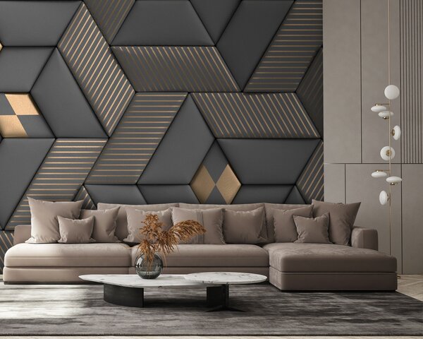 Fotótapéta Geometrikus elegancia szürke és sárgaréz színekben, 3D fotótapéta, Népszerű fotótapéta, u93413 - Tapeko.hu