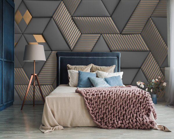 Fotótapéta Geometrikus elegancia szürke és sárgaréz színekben, 3D fotótapéta, Népszerű fotótapéta, u93413 - Tapeko.hu