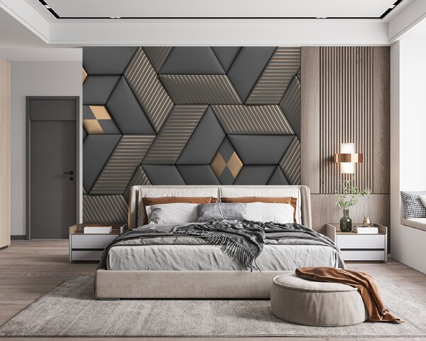 Fotótapéta Geometrikus elegancia szürke és sárgaréz színekben, 3D fotótapéta, Népszerű fotótapéta, u93413 - Tapeko.hu