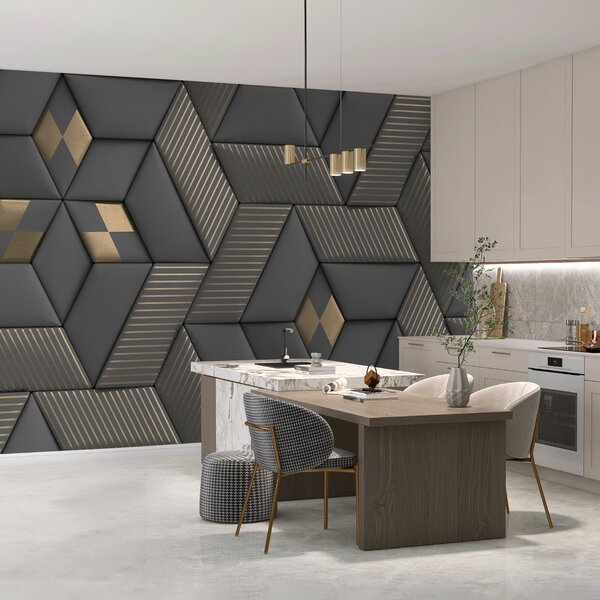 Fotótapéta Geometrikus elegancia szürke és sárgaréz színekben, 3D fotótapéta, Népszerű fotótapéta, u93413 - Tapeko.hu