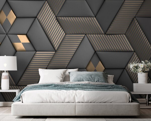 Fotótapéta Geometrikus elegancia szürke és sárgaréz színekben, 3D fotótapéta, Népszerű fotótapéta, u93413 - Tapeko.hu