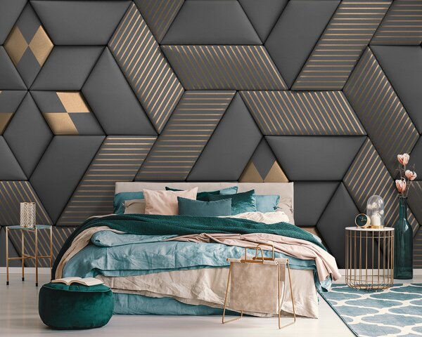 Fotótapéta Geometrikus elegancia szürke és sárgaréz színekben, 3D fotótapéta, Népszerű fotótapéta, u93413 - Tapeko.hu