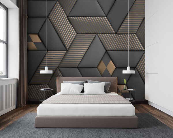 Fotótapéta Geometrikus elegancia szürke és sárgaréz színekben, 3D fotótapéta, Népszerű fotótapéta, u93413 - Tapeko.hu