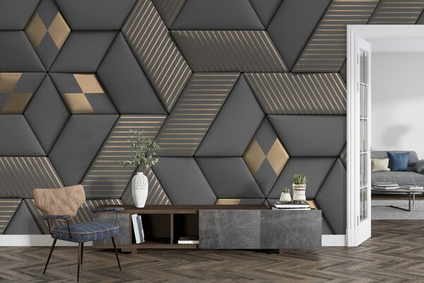 Fotótapéta Geometrikus elegancia szürke és sárgaréz színekben, 3D fotótapéta, Népszerű fotótapéta, u93413 - Tapeko.hu