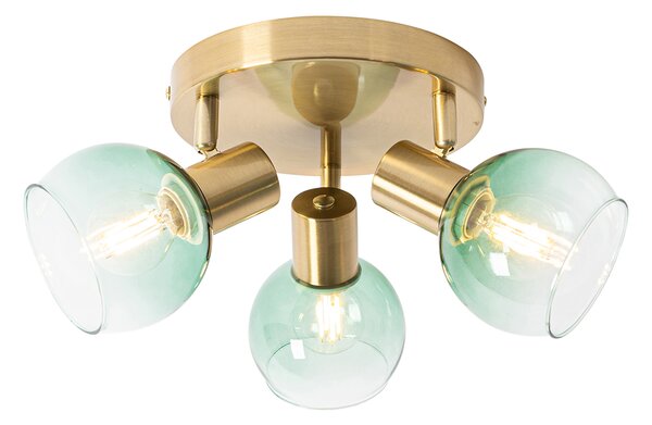 Art Deco mennyezeti spotlámpa arany zöld üveggel 3-lámpás - Vidro