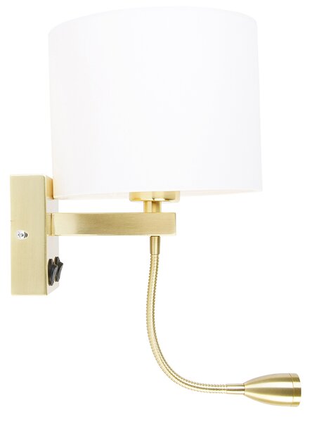 Arany fali lámpa USB-vel és fehér búrával 18 cm - Brescia Combi