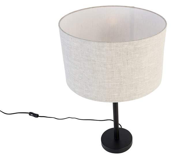 Modern asztali lámpa fekete, világosszürke vászonernyővel 35 cm - Simplo