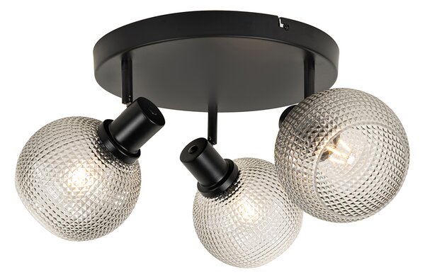 Design spotlámpa fekete füstüveggel 3-lámpás kerek - Chico