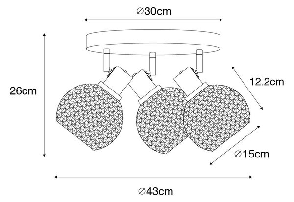 Design spotlámpa fekete füstüveggel 3-lámpás kerek - Chico