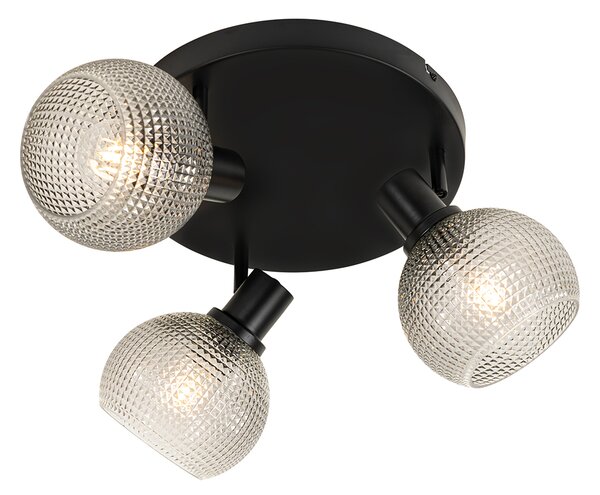 Design spotlámpa fekete füstüveggel 3-lámpás kerek - Chico