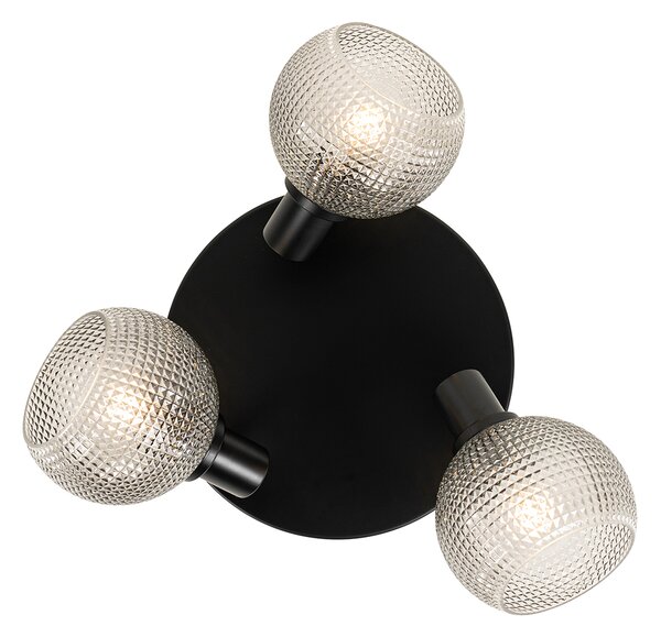 Design spotlámpa fekete füstüveggel 3-lámpás kerek - Chico